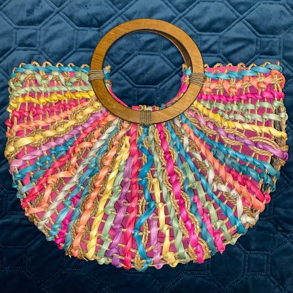 Cappelli Straworld Handbags - Capelli Straw Woven Multi-Colored Boho Purse
